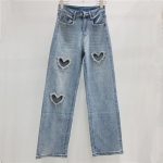 High Street Kevad S&uuml;gis Vaba Sale Sirge K&otilde;rge V&ouml;&ouml;kohaga Teksad Laiade S&auml;&auml;rtega P&uuml;ksid Naised S&uuml;damekujuline Teemant Denim Baggy P&uuml;ksid XL sinine