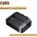 Bluetooth 5.3 helivastuv&otilde;tja Hifi stereo muusika R/L 2 RCA/3.5MM AUX/TF/USB U-Disk traadita adapter mikrofonik&otilde;nega auto/k&otilde;larite jaoks C68S