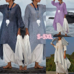 Naiste mood, ebaregulaarne vaba aeg, avara liibumisega linane s&auml;rk tuunika, pullover, pluus, kottis topid Naiste massiivne &uuml;mara kaelusega mugav puuvillane suur kleit L