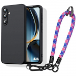 Coque pour samsung galaxy a36 5g - protection silicone noir avec dragonne tricolore amovible