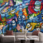 3D Graffiti Seinakleebis V&auml;rviline Graffiti Tapeet Magamistoa Elutoa jaoks Suur Multikate Graffiti Tapeet 200 cm(W) x 140 cm(H) yellow