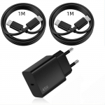 Chargeur Rapide 45W + 2 C&acirc;bles USB-C 1M pour Samsung Galaxy S25/S25+/S25 Ultra/S25 Edge/S25 FE - Noir