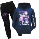 Laste kapuutsiga top ja p&uuml;ksid kahest osast koosnev dressipluusikomplekt pikkade varrukatega tr&uuml;kiga dressipluusikomplekt 100 tumesinine