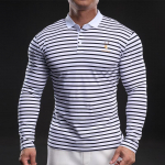 Meeste triibuline p&otilde;hjas&auml;rk meestele poolk&otilde;rge kaelusega pikkade varrukatega uus temperament kevad-s&uuml;gis t-s&auml;rk puuvillane M valge
