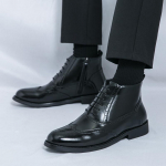 Meeste Brogues Saapad Mootorratta Vabaaja Pahkluusaapad Wingtip Elegantne Ametlik K&otilde;rged Must Valge Nahast Saapad &Uuml;lesuuruses EU:38 must