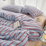Lihtne punavalge triibuline tekikott ja neljaosaline voodipesukomplekt pestud puuvillase voodipesuga voodil Flat Bed Sheet&1.5x2m3pcs