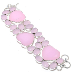 Natural Pink Chalcedony Gemstone Handmade 925 Sterling Silver Bracelet 7-8 q9p03