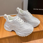 Naiste luksuslik mood jooksujalats s&auml;rav vabaaja spordijalats paks paelkinnitusega vulkaniseeritud kingad zapatillas de mujer 35 valge
