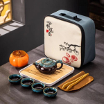 Kaasaskantav Hiina Kung Fu teekomplekt kandekotiga &ndash; Keraamiline reisiteekannikomplekt 4 tassi, Gaiwani ja teetarvikutega Set B with Tea Jar