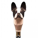 Boston Dog Terrier Head Handle Carved Walking Wooden Stick Cane Gift designer