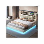 Polsterdatud voodi 160 x 200 cm, USB-pistikupesa ja valgusribaga, p&ouml;&ouml;ratava peatsiga