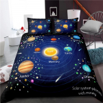Kosmose galaktika tekikate komplekt P&auml;ikeses&uuml;steem astronoomia laste voodipesu universum planeet tekkikomplekt 3 tk mugav ja pehme EU Single(135x200cm)