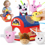 Farm-themed baby toys, featuring 6 sound-producing plush animal dolls. Montessori educational toys, perfect as gifts for infants aged 6-12 months.