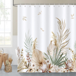 Boheemlik Lehtedega Du&scaron;ikardin Akvarell Pruun Leht Lilledega Vannitoakardin Pol&uuml;ester Veekindel Du&scaron;ikardin Konksudega 2pcs*150x200cm