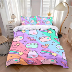 MINISO-Kassikoomiline tekikott padjap&uuml;&uuml;r voodipesukomplekt t&auml;iskasvanud poiss t&uuml;druk magamistoa kaunistus lapsed &uuml;hekohaline kahekohaline suur suurus EU Single(135*200cm)3pcs