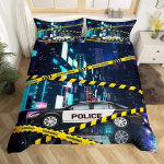 Multikas politseiauto voodipesukomplekt &Uuml;heinimese Twin T&auml;iskasvanu Queen King Suuruses Pol&uuml;ester tekikott T&auml;iskasvanud Lapsed Tekk Tekikate Komplekt EU Single(135*200cm)3pcs