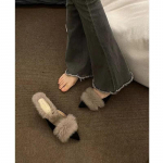 Naiste K&otilde;rge Kontsaga Kingad Karusnahast Sussid Muulad Terava Ninaga Karvased Slaidid Moodne Elegantne Luksuslik Disainer Pl&auml;tud Kontoripumbad 35 must