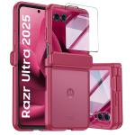 Motorola Razr 60 Ultra / Razr 70 Ultra Kaitse&uuml;mbris Hinge Kaitse ja Karastatud Klaasiga - Must punane