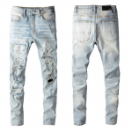2025 Trendikad Kivist Kuumliimiga Rebitud Kitsenevad Slim Fit Teksap&uuml;ksid Meestele XXL (Recommended for 145-160 jin) sinine