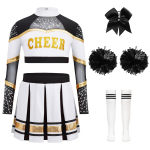 T&uuml;drukute Cheerleading &Uuml;likond Pikkade Varrukatega V&auml;rviplokk L&uuml;hike Topp Volditud Seelik Komplekt Lilledest Pommid Sokid Peakatted 5-6 Years elevandiluuvalge