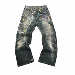 FlowStreet Fashion 3D Ketttr&uuml;kiga Kontrastv&auml;rvi Jeansid Spetsiifilise Disainiga K&otilde;rge V&ouml;&ouml;koht Vabaaja Denim P&uuml;ksid S