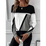 Naiste pluus Pullover &uuml;mmargune kaelus Clashing Color Splicing Geometric Print Top XXL hall v&auml;rv