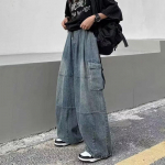 Kevad S&uuml;gis Meeste Kotid teksap&uuml;ksid Meeste Laiad P&uuml;ksid Mitme Taskuga Elastne V&ouml;&ouml;koht Streetwear P&uuml;ksid Meeste L&otilde;dvad Denim P&uuml;ksid Mitmek&uuml;lgsed Lantern P&uuml;ksid M