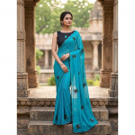 UUS TEEKOND | Rikkalik Star Georgette pehme siidist saree lillelise tikandi ja aplikatsiooniga piiriga