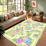 Roosa L&otilde;bustuspark Laste M&auml;nguvaip, Interaktiivne Linnatee Rajaga Vaip, Libisemiskindel Pestav M&auml;ngumatt V&auml;ikelapse Magamistoa Vaip 120cm x 160cm gray