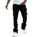 ROADVIBE Meeste Rebitud Virnastatud Jeansid Kulutatud Kitsa L&otilde;ikega Skinny Sirge S&auml;&auml;rega Jeansid Mood Hip Hop Denim P&uuml;ksid Vabaaja Streetwear M black
