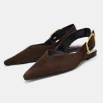 Moodne metallpandlaga disainiga lamedad sandaalid naistele Pruun seemisnahk Terava ninaga Slingback Disainerkingad Mugavad naiste kingad 42 pruun