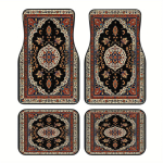 4 tk Komplekt - Retro P&auml;rsia Mustriga Autop&otilde;randamatid - Lihtne Puhastada, Lihtne Paigaldada - Sobib Sedaanidele ja MAASTURITELE, Eesmised ja Tagumised 4pc black