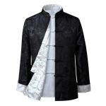 Tang-&uuml;likonna mantel Retro pikkade varrukatega kahepoolne Hiina stiilis traditsiooniline riietus Hoiab sooja Seisukrae Vintage Hiina s&auml;rk igap&auml;evaeluks 2XL black