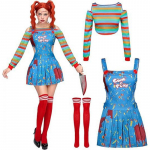 Chucky sinine kleit Halloweeni Cosplay kost&uuml;&uuml;m 80