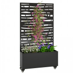 Taimer v&otilde;restikuga, Metallist lillekast privaatsusekraani ja ratastega, Liistudeks l&otilde;igatud v&otilde;restik, 90x30x160cm, Must 90 x 30 x 160 cm