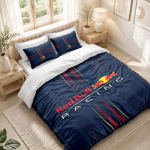 Voodipesukomplekt 1 tekikott 2 padjap&uuml;&uuml;ri Red Bull Racingi tr&uuml;kiga Magamistuba Kodukaunistus 135cmx200cm white