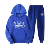 Corteiz Trendikas L&otilde;tv Streetwear Huppari Komplekt - Unisex Vabaaja Ameerika Hip Hop Stiil S&uuml;giseks Double Extra Large blue