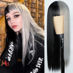 Cosplay parukas naistele must-roosa kahetooniline yin ja yang pea Qi tukk pikk sirge juus keemiline kiud peakate