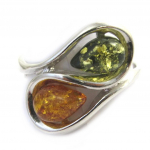 Bague Argent 'Inspiration' ambre cognac et verte (rhodi&eacute;) - 22 mm 52 h&otilde;be