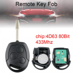 433Mhz 3 nupuga auto kaugjuhtimisv&otilde;ti koos 4D63 80-bitise kiibiga Ford Fusion Focus Mondeo Fiesta Galaxy jaoks 4D63 80Bit Chip
