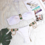 Swimsuit luxury crystal diamond chain women's swimsuit strap neck sexy bikini L must