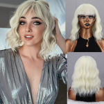 MISS PARUKAS Heleblond valge naturaalne Water Wave parukas s&uuml;nteetilisest kiust l&uuml;hikese lainelise parukas Cosplay igap&auml;evane kandmine 30 cm