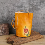 Ehtsast nahast naiste k&auml;ekotid Vintage disainiga &otilde;lakotid naistele Classic Bucket Bag 19*15*31cm kollane