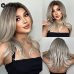 ALAN EATON Pikad lainelised lokkis parukad OMbre pruunist hallini parukas tukkidega S&uuml;nteetiline kuumakindel parukas Fiiber juuste parukad naiste igap&auml;evaseks peoks