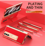 Pinnatud nahast &uuml;mbris Samsung Galaxy Z Fold 6 4 3 2 5 360 t&auml;ieliku kaitsega karastatud klaasist tugijala telefoni kate For Samsung Fold 4 punane