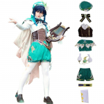 Venti Cosplay Kost&uuml;&uuml;mid Naised Venti Kleit Keep Cape &Uuml;likond M&uuml;ts T&auml;iskomplekt Halloweeni Kost&uuml;&uuml;m XXXL-(Suit+Wig)
