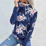 Naiste s&uuml;gistalvine lilleline kapuuts, vabaaja kuhjaga k&otilde;rge kraega alumine l&otilde;tv dressipluus S