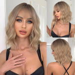 Pruunid Blonde Ombre s&uuml;nteetilised parukad valgetele naistele L&uuml;hikeste laineliste Bob juustega parukad tukkidega Lolita Igap&auml;evased kuumakindlad looduslikud juuksed