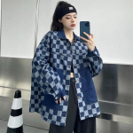 Suures suuruses teksajakk Naiste kevad- ja s&uuml;gisene puuvillane ruuduline l&otilde;tv sinine &otilde;huke jope vabaaja mitmek&uuml;lgne mugav jakk S