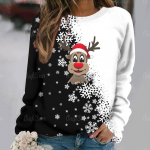 Naiste j&otilde;ulud pikkade varrukatega T-s&auml;rk Cartoon Elk Print Imitatsiooniga puuvillane T-s&auml;rk Daami &uuml;lisuur dressipluus Uus Harajuku Pullover 6XL